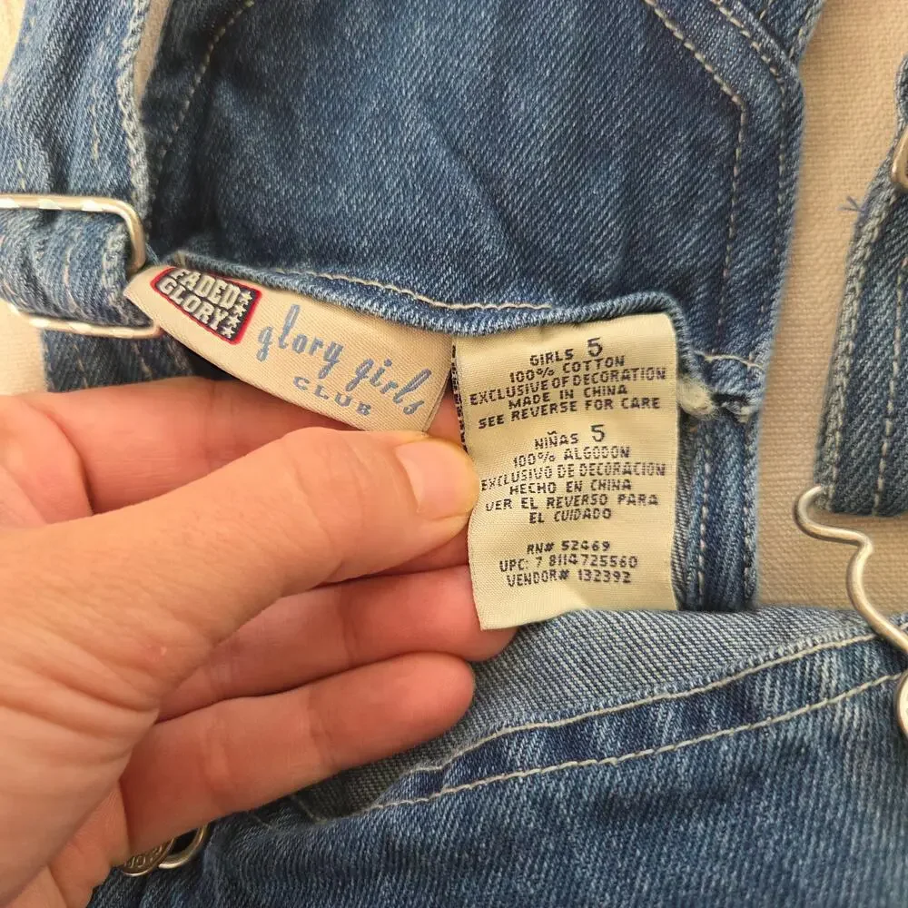 Vintage Hearts + Flowers Denim Overalls 5t - Picture 5 of 6